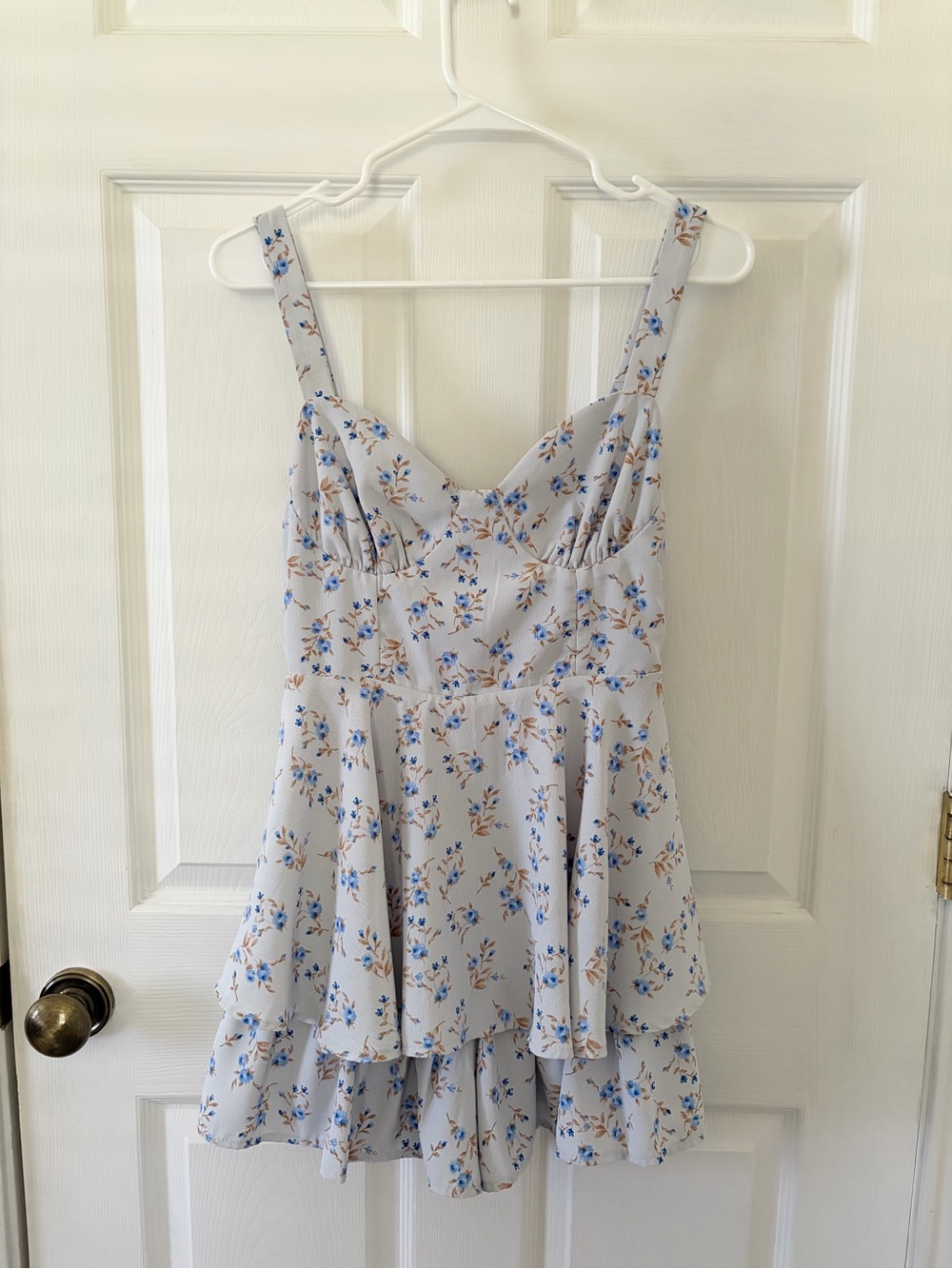 Altar'd State Pale Blue Floral Tiered Mini Romper